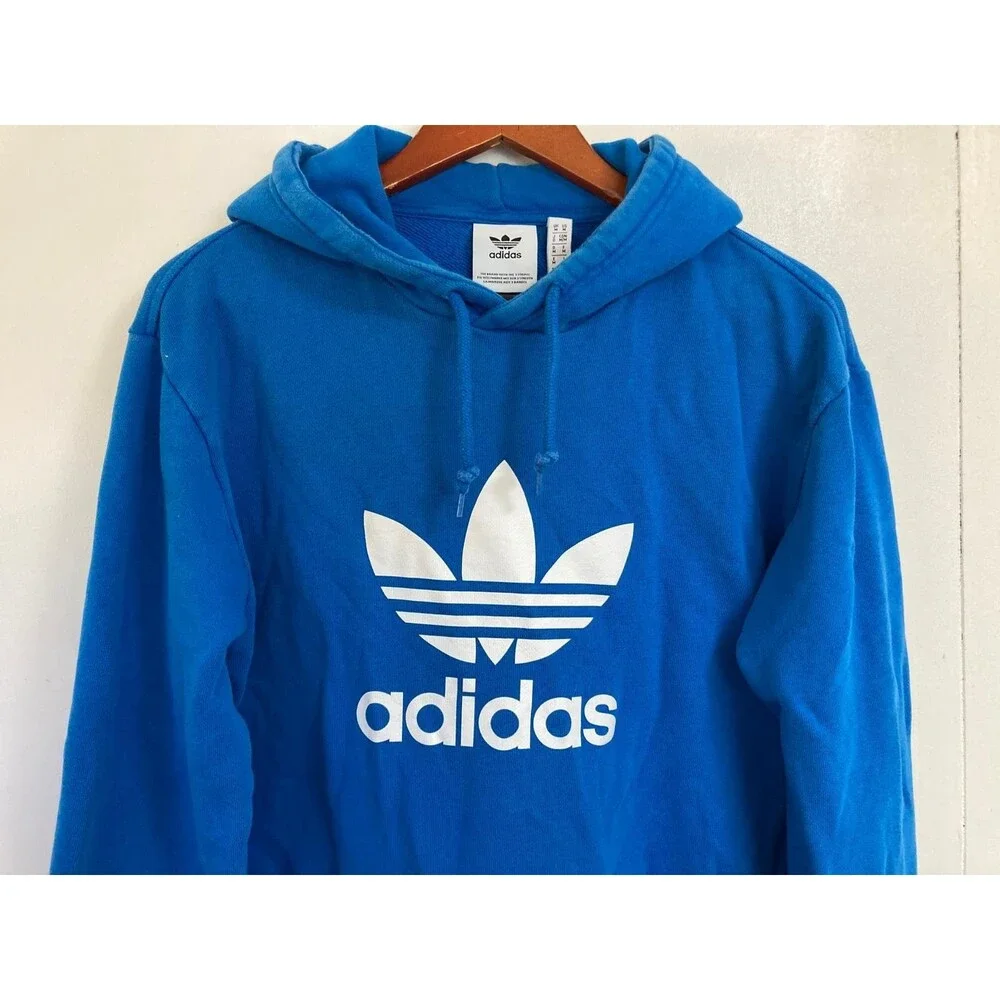 Adidas Hoodie Mens M Blue Pullover Trefoil Logo Athletic Casual